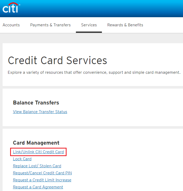 a screenshot of a credit card service