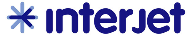 a blue logo with a white background