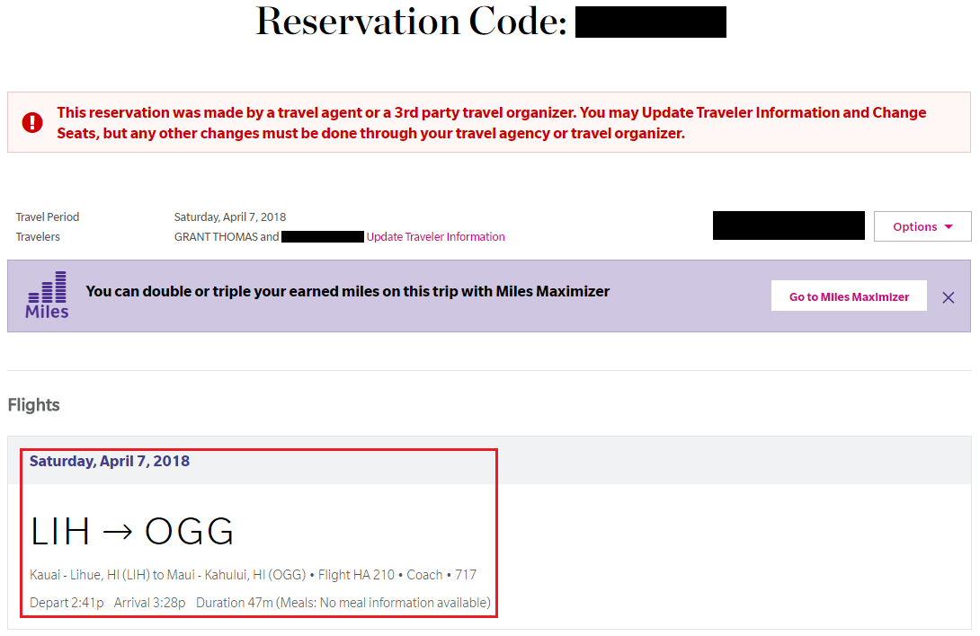 a screenshot of a reservation code