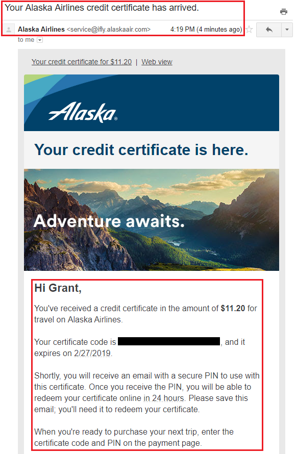 a screenshot of a credit certificate