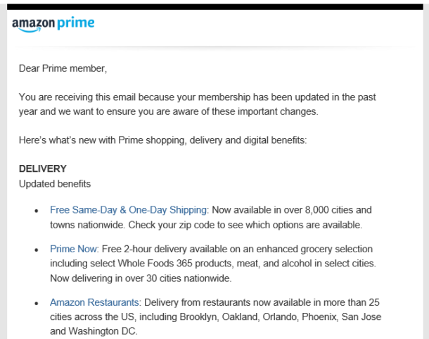 Updates to your Amazon Prime Membership