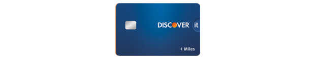 a blue credit card with white text and a white and orange circle