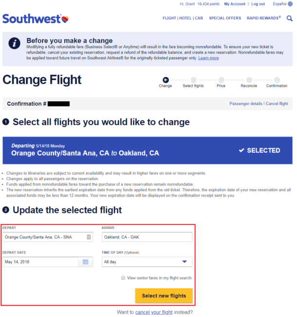 southwest rebook cancelled flight