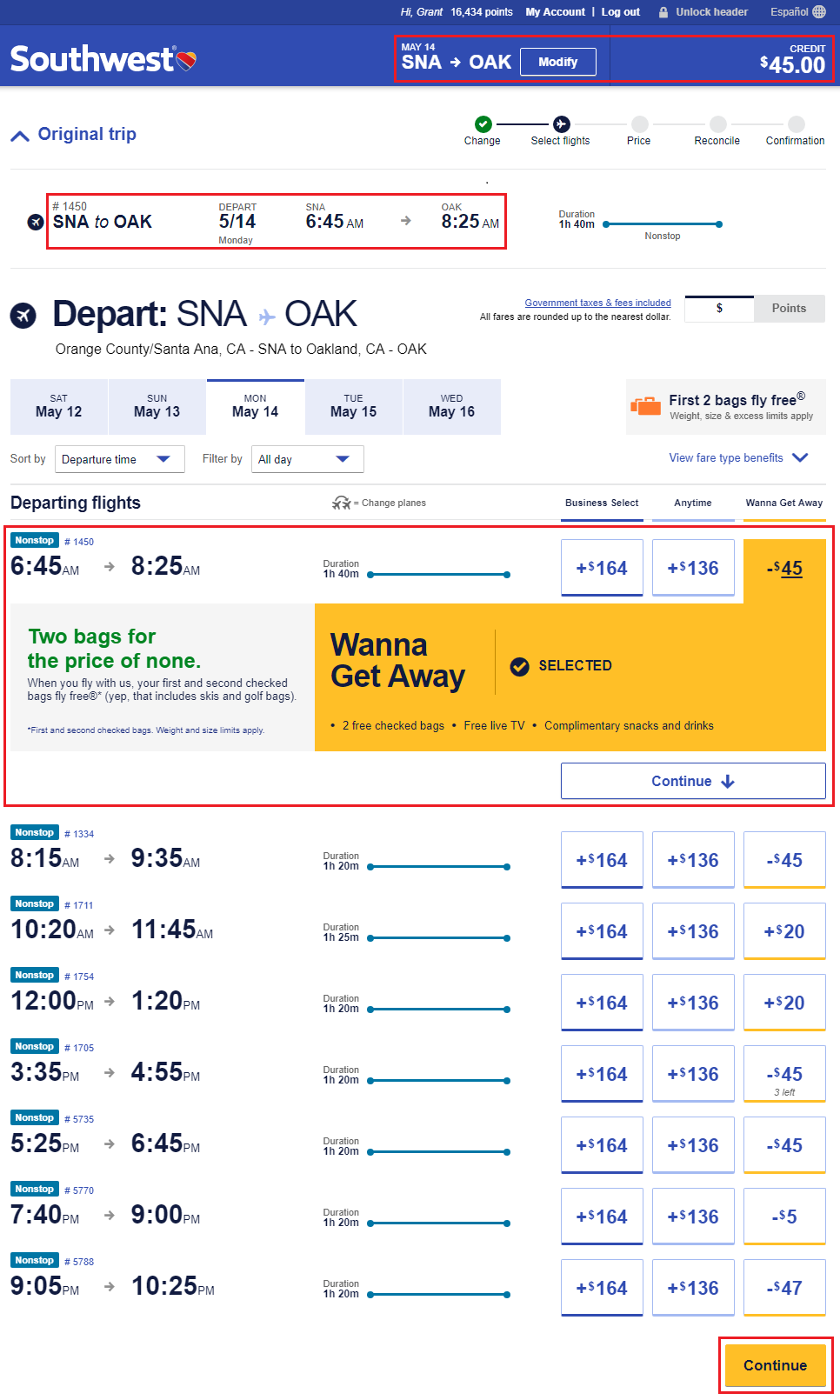 southwest airlines booking history