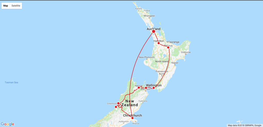 A map of Tonei's route in New Zealand, as described in the article