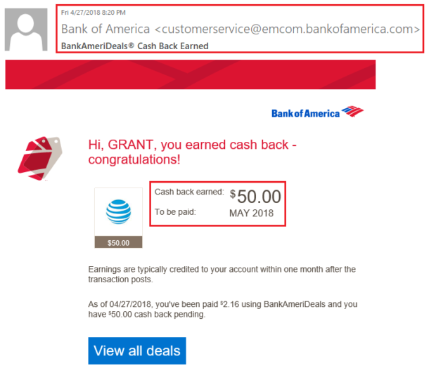 Bank of America BankAmeriDeals How Quickly does the Cash Back