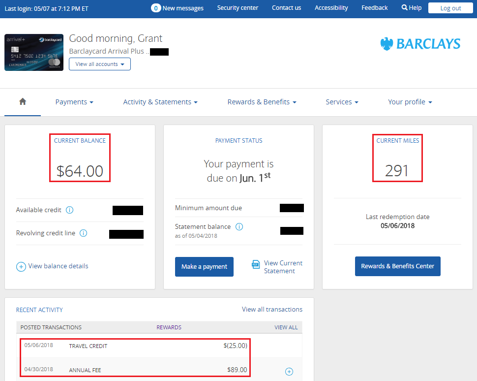 Barclays Arrival Plus Credit Card Redeem 2 500 Points For Travel Statement Credit Only Toward Annual Fee