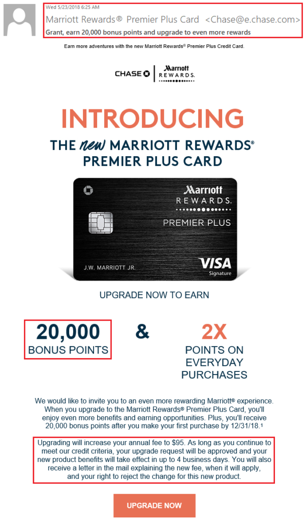 Chase Honored 20,000 Point Offer on Upgraded Marriott Rewards Premier Plus Credit Card