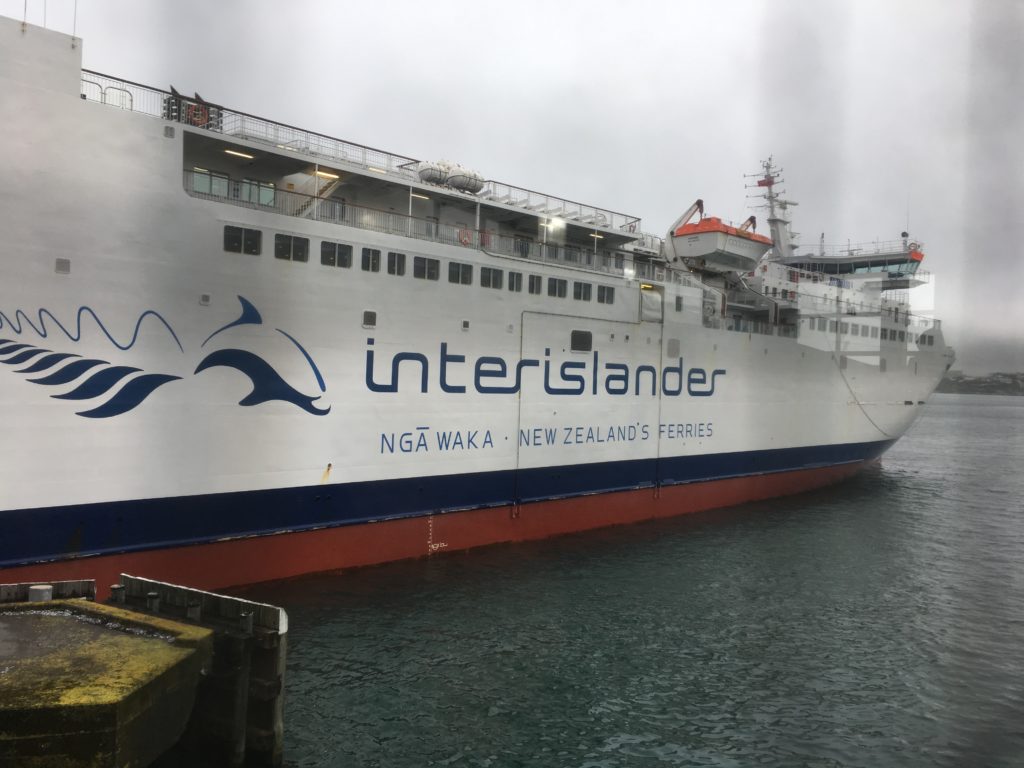 A photo of the Interislander ferry Aratere from the dock in Wellington.