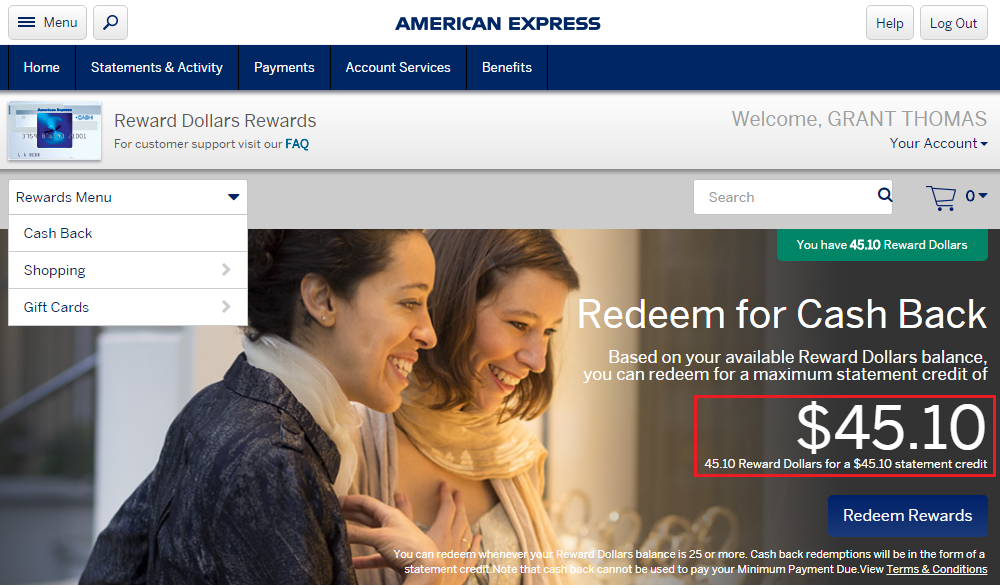 Redemption Options & Process for American Express Old Blue Cash