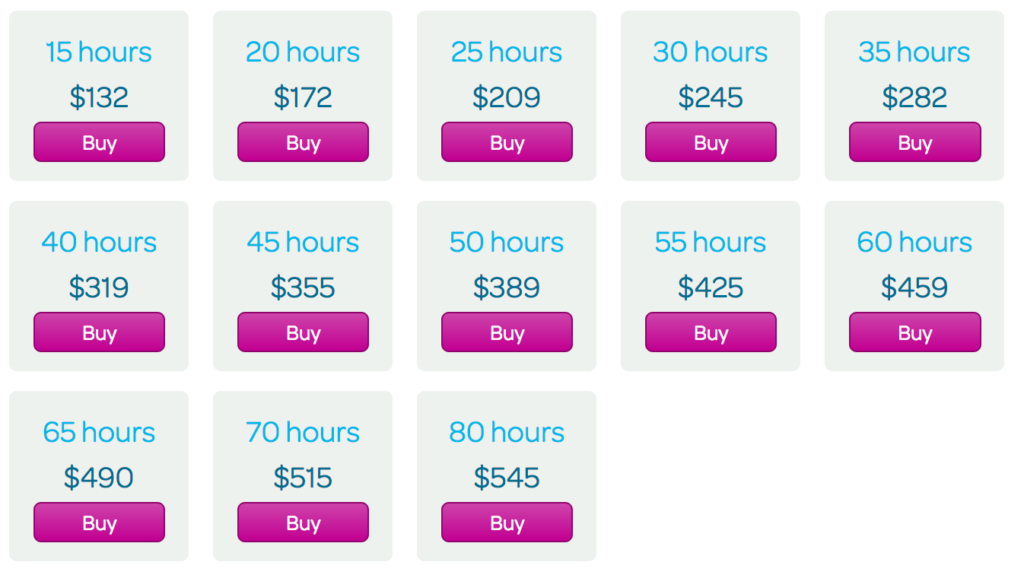 A screenshot of the InterCity FlexiPass booking website, showing pricing plans.