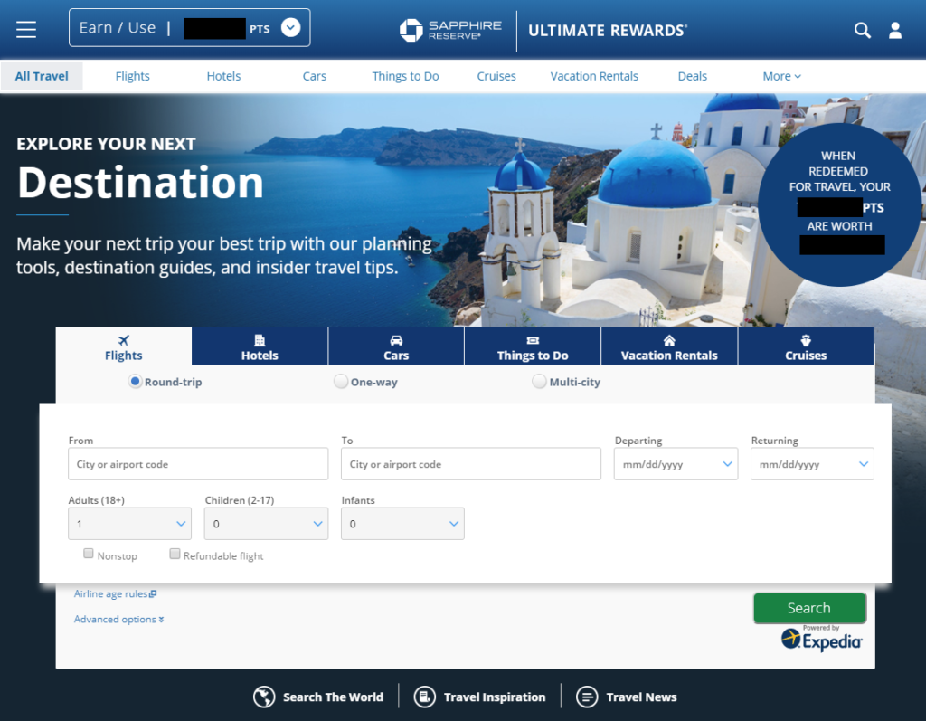 travel booking through chase