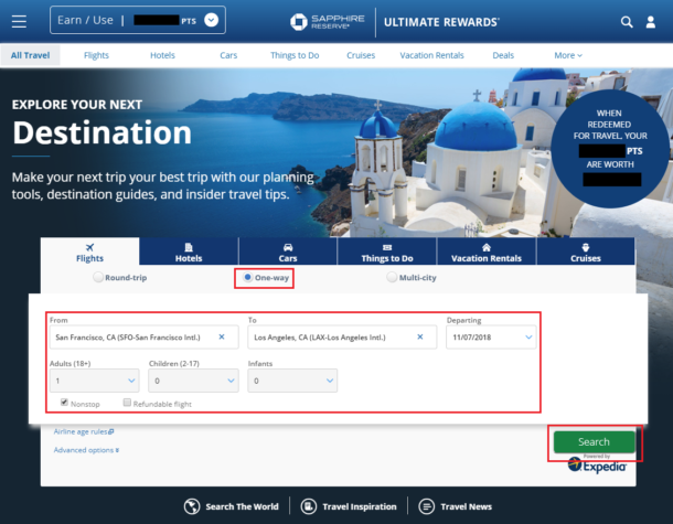 booking travel through chase