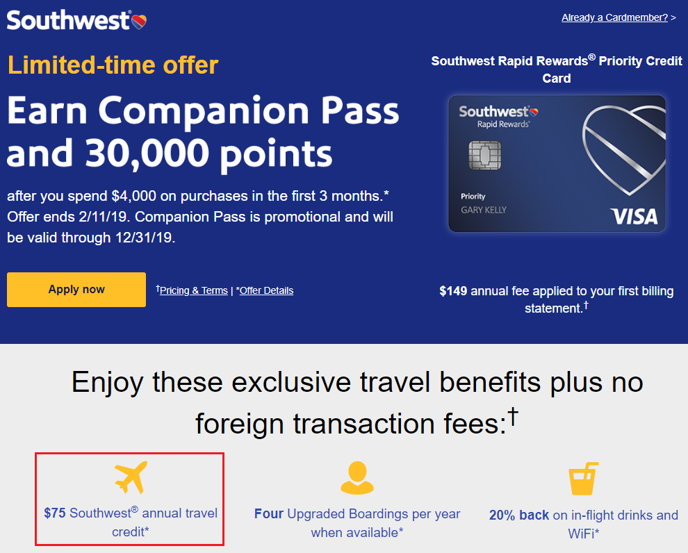 southwest priority travel credit