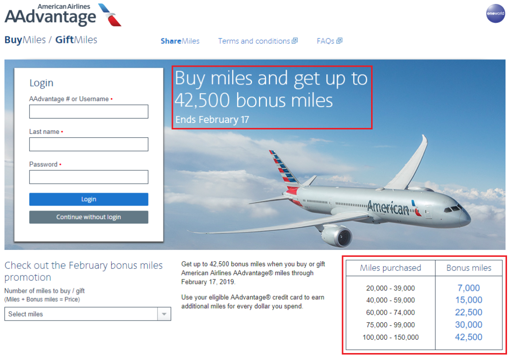 Buy Miles/Points Promos Ending Soon American (42,500 Bonus Miles