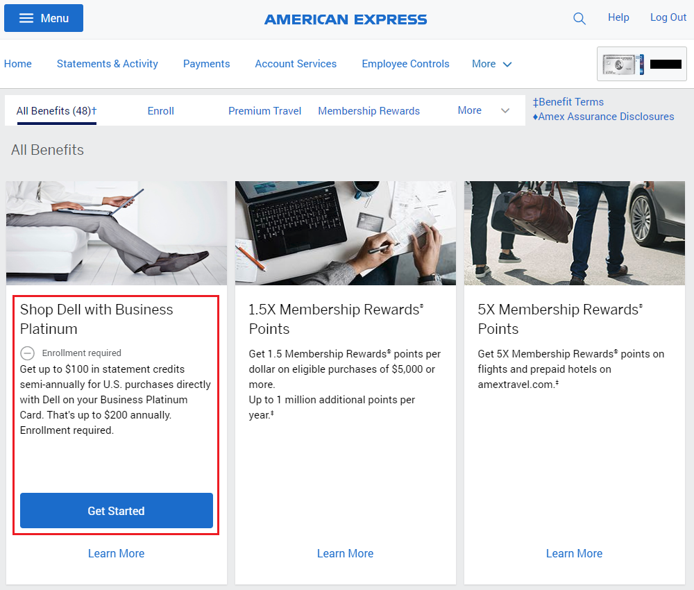 American Express Business Platinum Stack: 0 Shop with Dell Benefit + Dell  10% Cash Back AMEX Offer