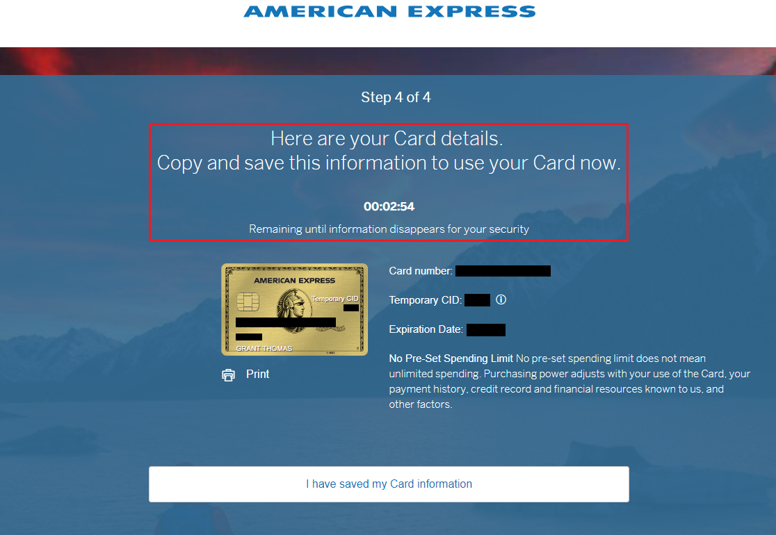 Amex Instant Account Number