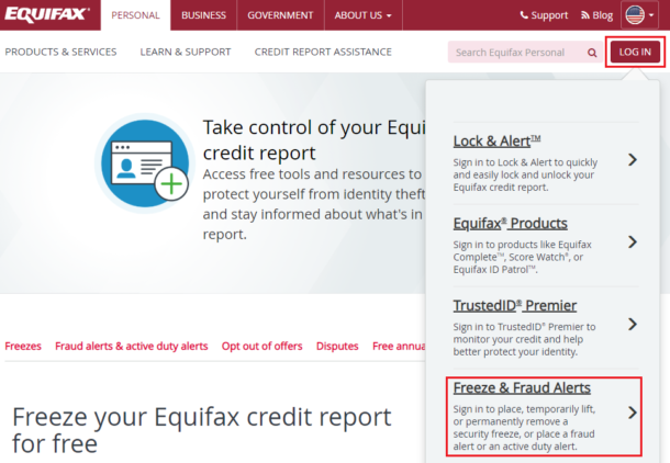 lift credit freeze on equifax