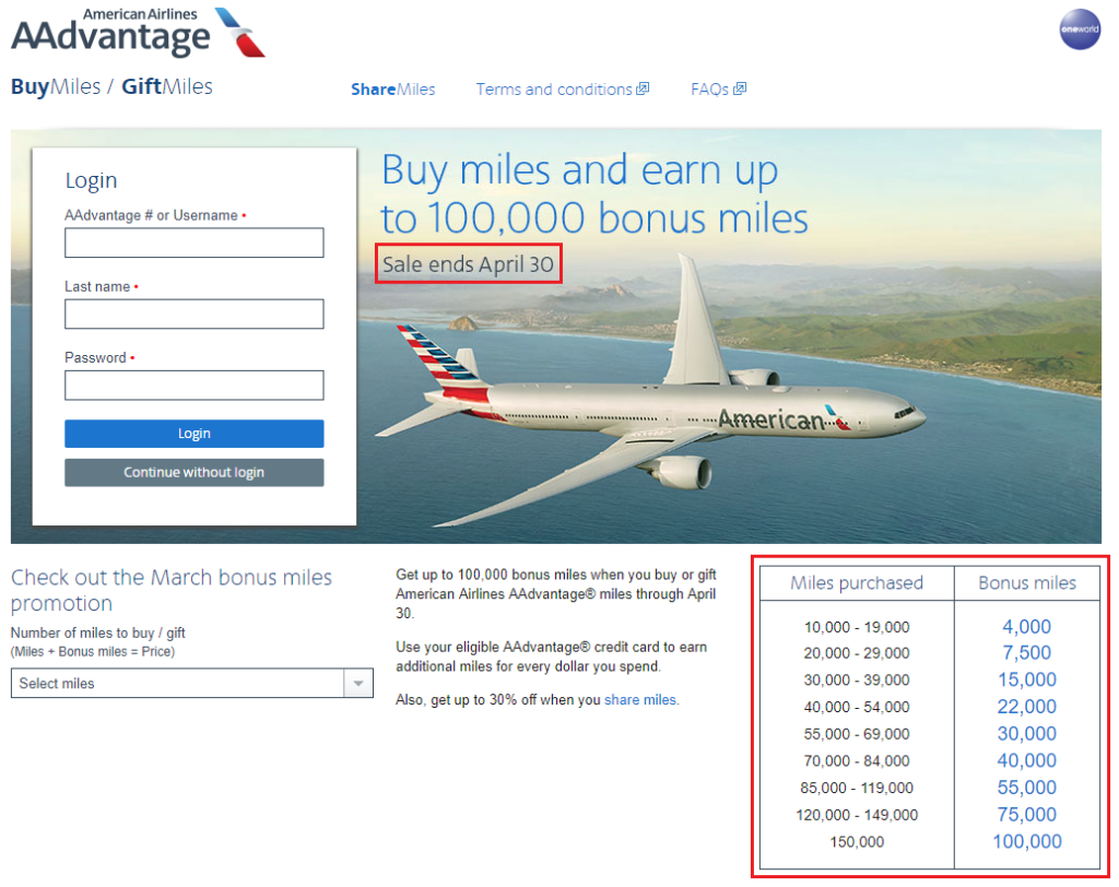 Buy Miles/Points Promos Ending Soon Choice (50), American (100K