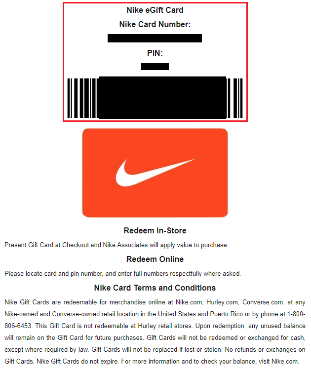 how to redeem nike gift card online