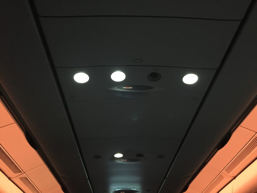 lights on the ceiling of an airplane