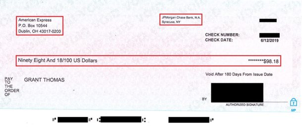 american express travel related services refund check