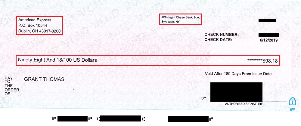 a close-up of a check