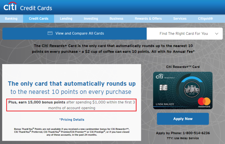 Targeted Sign Up Bonus: 25,000 Thank You Points for Citi Rewards+ Credit Card