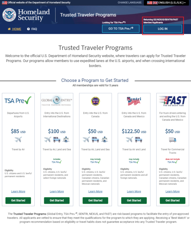 renew global entry goes login