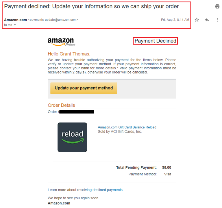 Amazon 5 Gift Card Reload Declined Travel with Grant