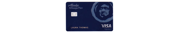 a blue credit card with a picture of a man