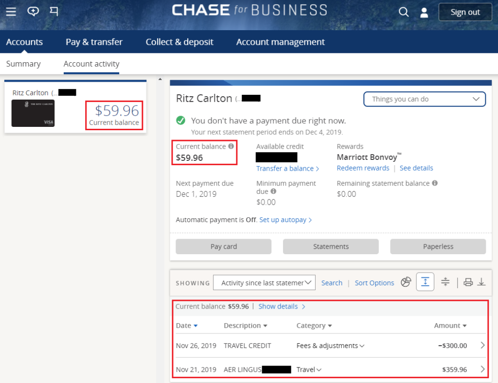 Upgraded Chase Ritz Carlton Visa Infinite Credit