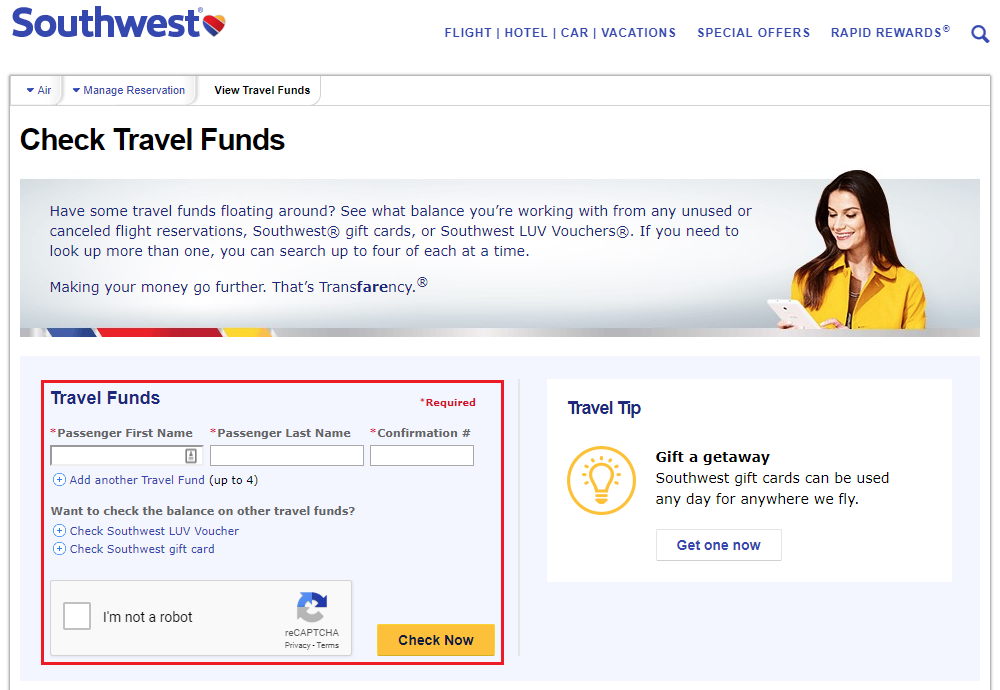 add travel funds to southwest account