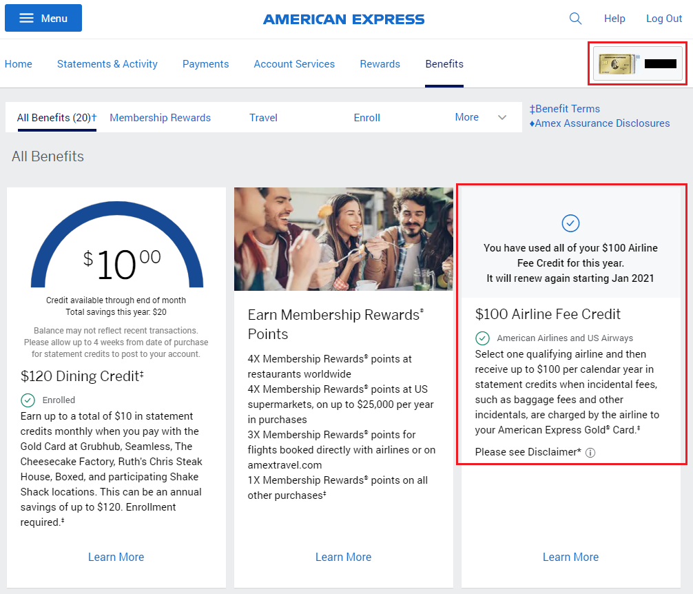 2020 Datapoint: AMEX Airline Fee Credit for American Airlines Posted in