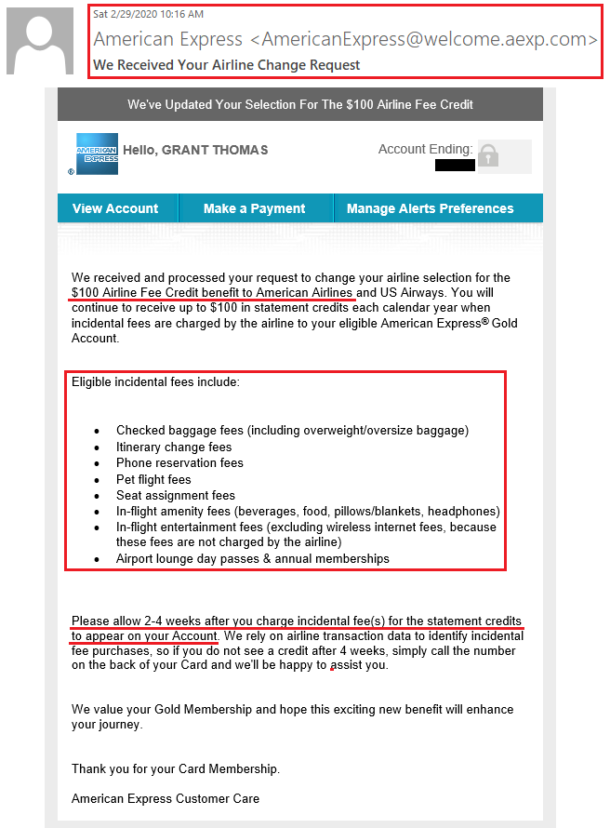 2020 Datapoint AMEX Airline Fee Credit for American Airlines Posted in