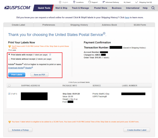 How to Purchase & Print USPS Shipping Labels Online (AMEX Business Platinum Card Monthly Benefit)