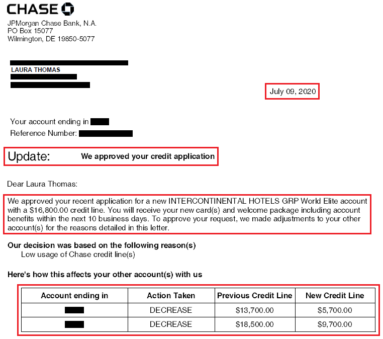 Chase Ihg Premier Credit Card Approval Letter 7 9 2020 Travel With Grant