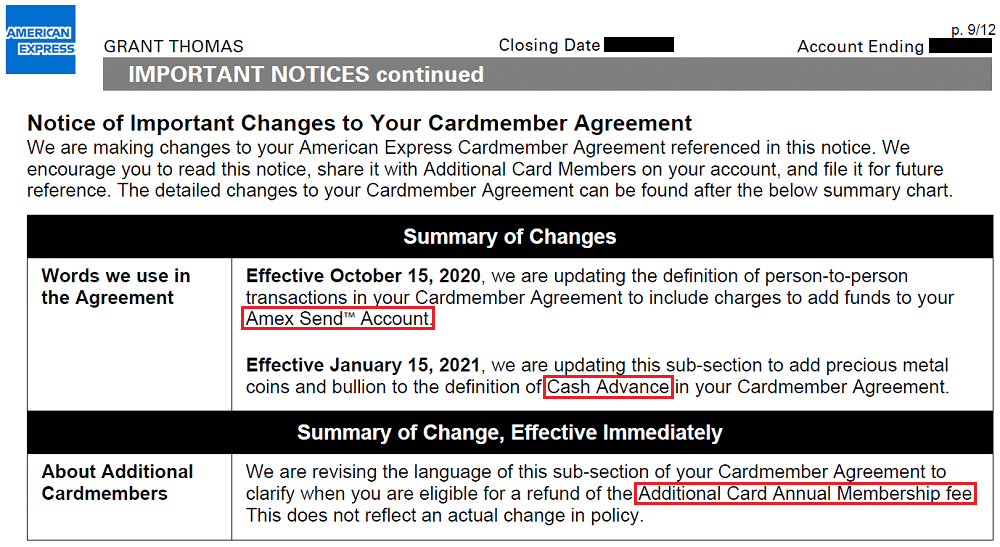 Changes to American Express Credit Card Terms (AMEX Send Account, Cash  Advances, AU AF Refunds, Bye El Al & More)