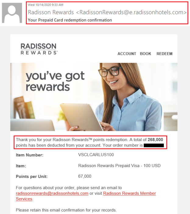 Redeem Radisson Rewards Points for Gift Cards (0 Visa GC for 67K Points