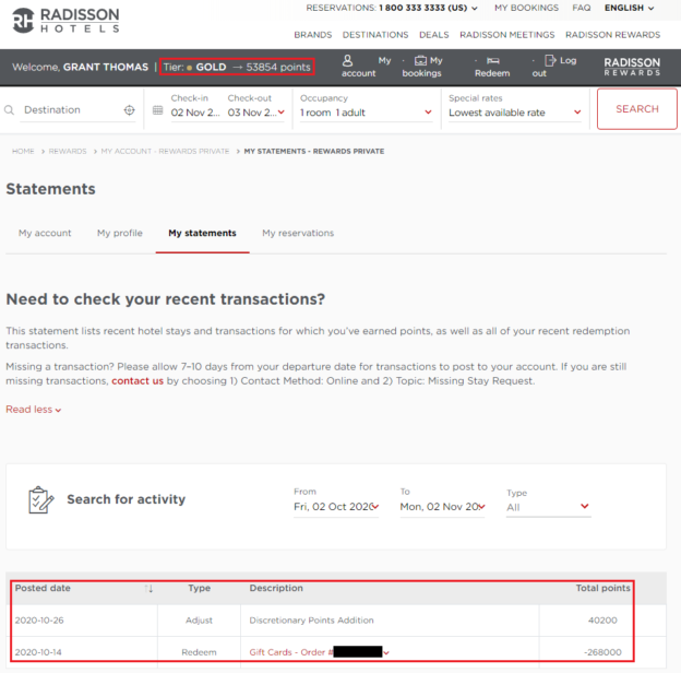 Redeem Radisson Rewards Points for Gift Cards (0 Visa GC for 67K Points