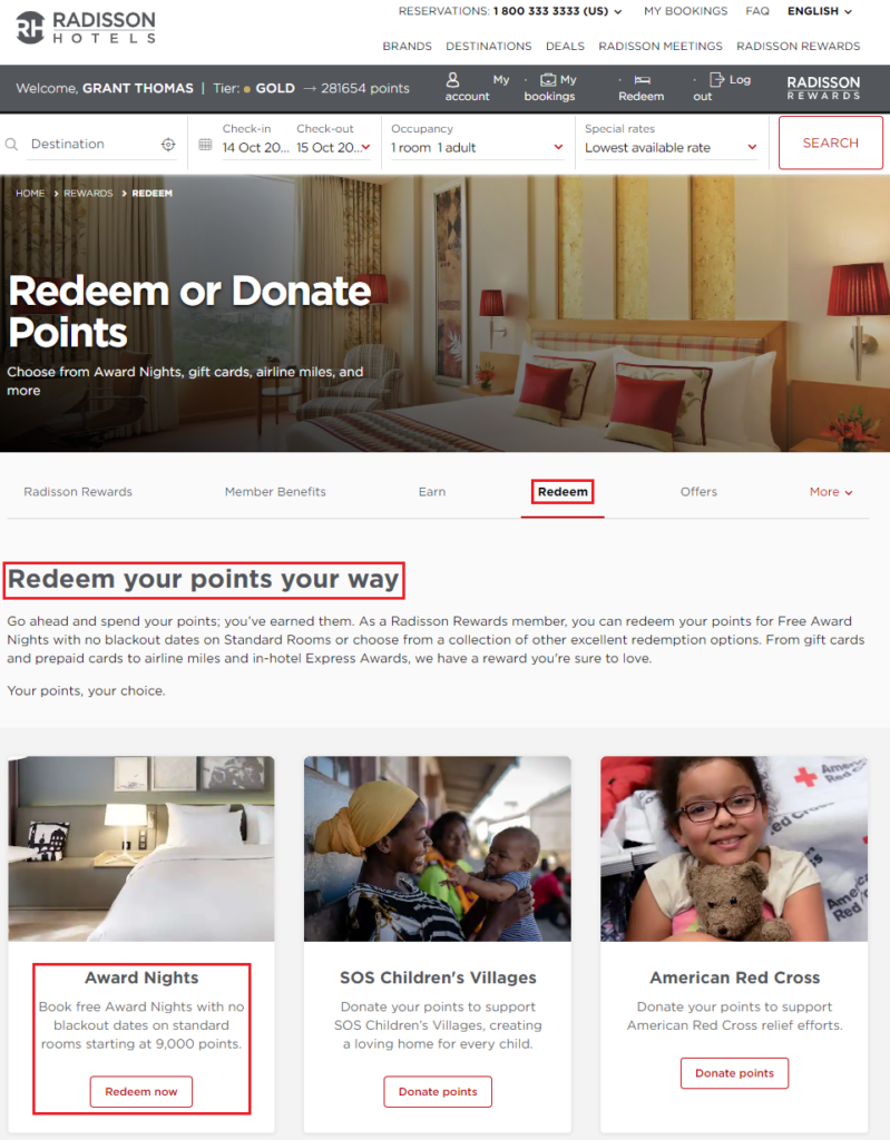 Redeem Radisson Rewards Points for Gift Cards (0 Visa GC for 67K Points