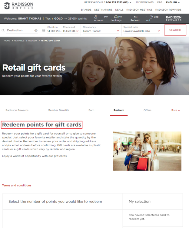 Redeem Radisson Rewards Points for Gift Cards (0 Visa GC for 67K Points