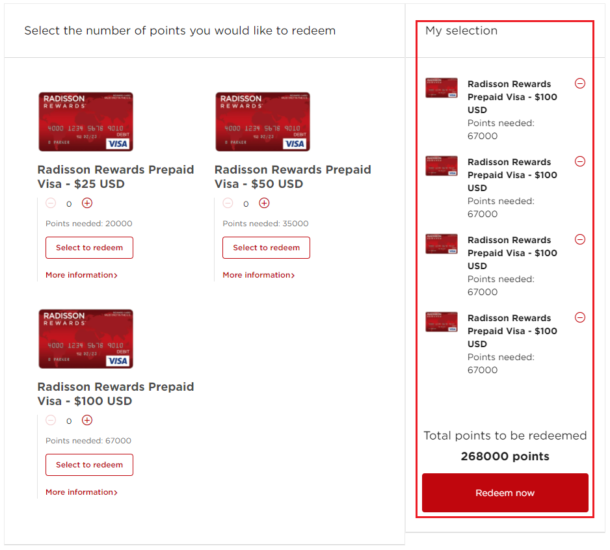Redeem Radisson Rewards Points for Gift Cards (0 Visa GC for 67K Points