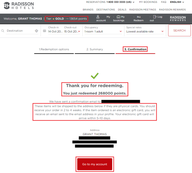 Redeem Radisson Rewards Points for Gift Cards (0 Visa GC for 67K Points