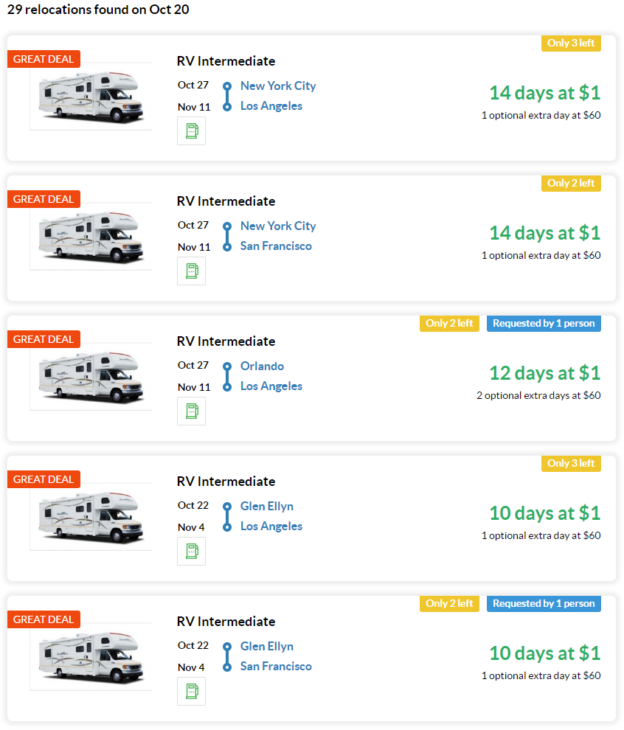 Several 1 Way RV Relocation Deals for Several 1 Way RV Relocation Deals ...