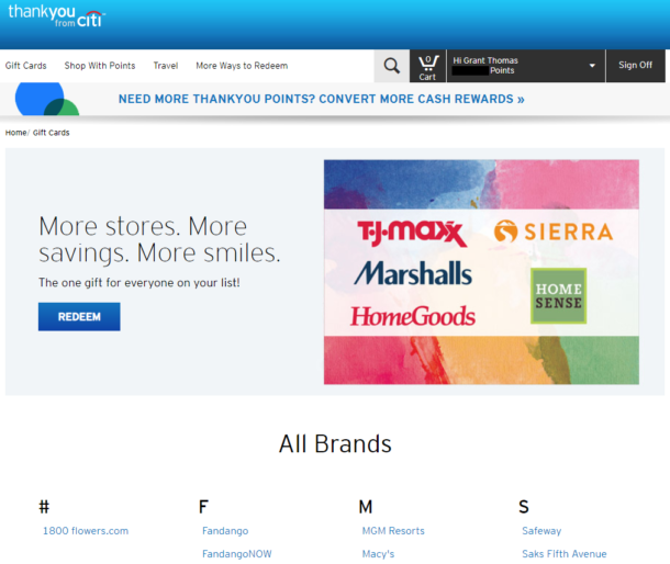 Citi ThankYou Points Cyber Monday Gift Card Sale (Redeem 20 Fewer TYPs