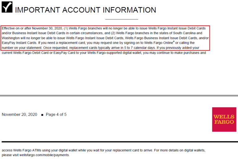 Wells Fargo Discontinues Temporary Debit Cards & ATM Access Code