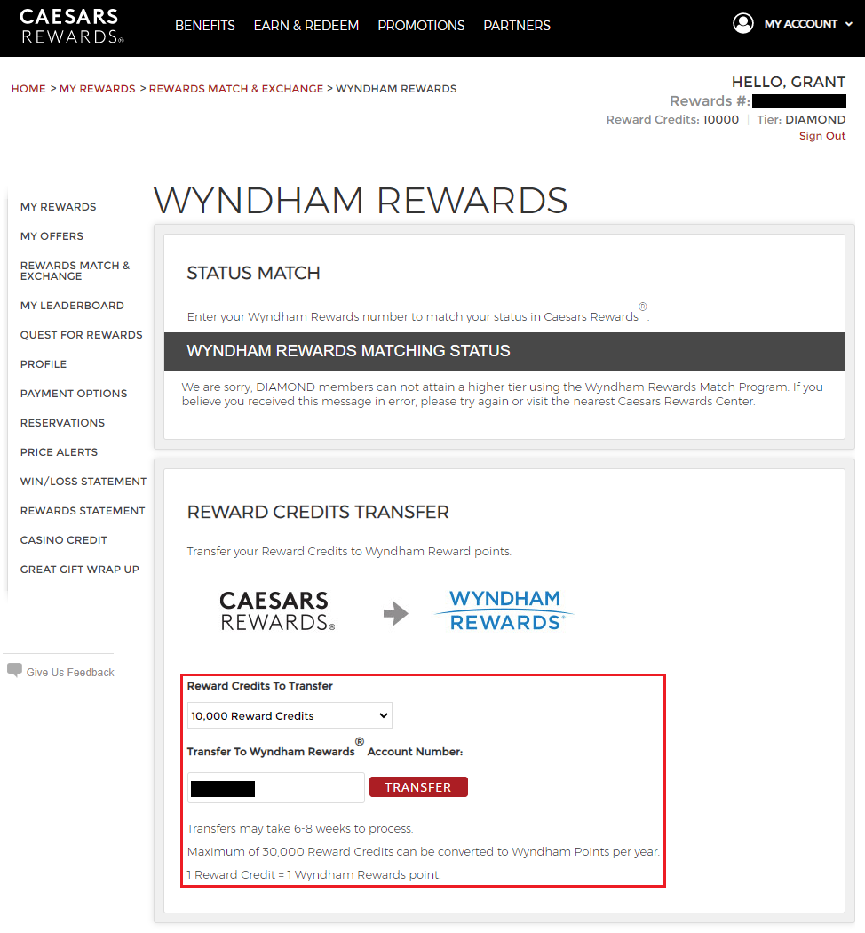 Redeem Wyndham Rewards Points Part 2: Transfer Times To/From Caesars Rewards & Extend Expiration ...