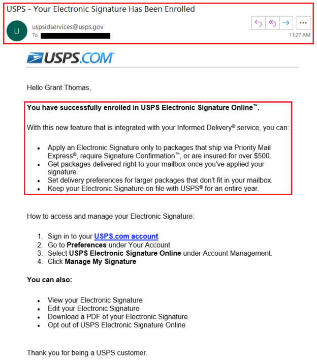 New USPS Informed Delivery Feature Electronic Signature Online (eSOL