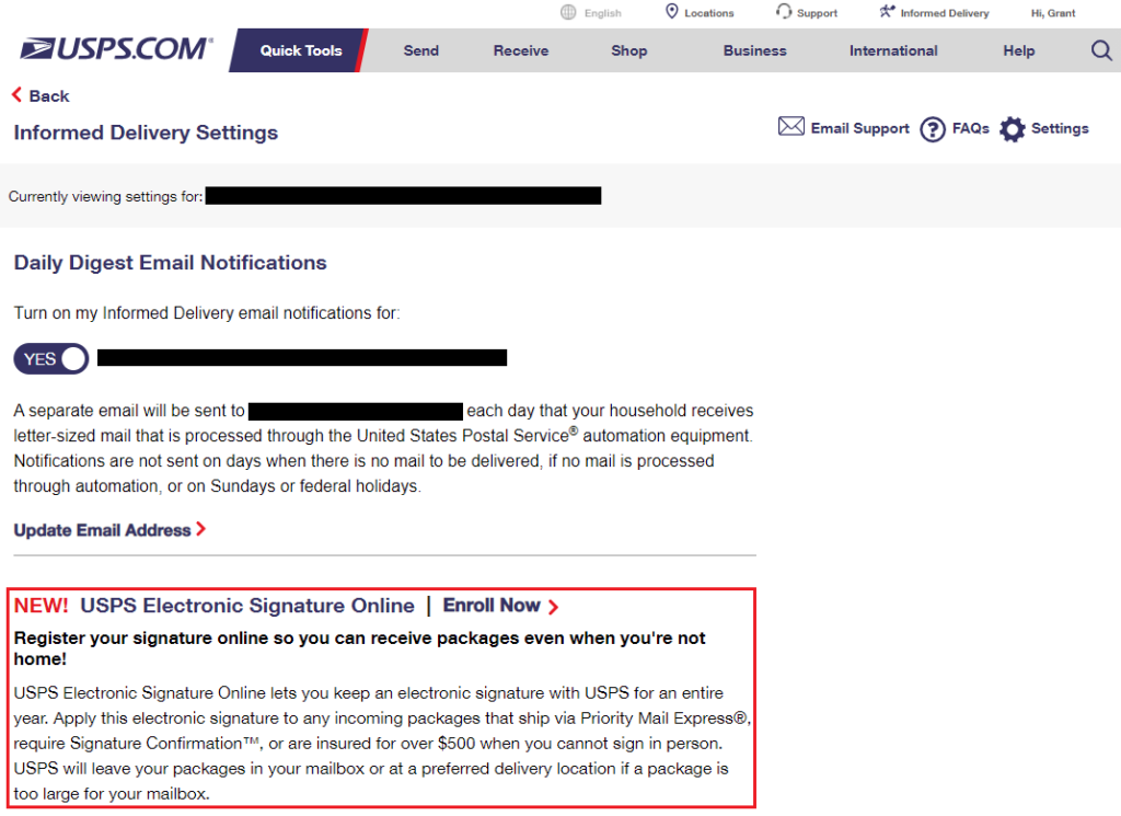 New USPS Informed Delivery Feature Electronic Signature Online (eSOL